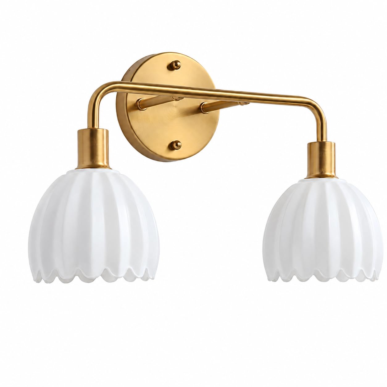 1-Light Gold Brass Bathroom Light Fixture,Wall Sconces set of 2,Brushed Gold Vanlity Light Over Mirror,Bathroom Vanity Light with White Tulip Glass Flower Shade,E26 Socket(Bulbs Not Included)