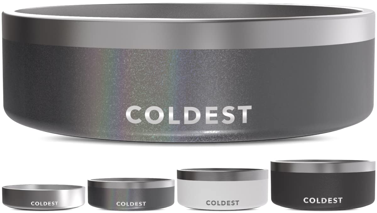 Coldest Dog Bowl - Anti Rust Metal, Non Slip, 3 Layers Insulated Stainless Steel Dog Bowls - Spill Proof & Heavy Duty - Water Bowl for Dogs, Cats & Pets, Dish Washer Safe (21 oz, Mars Red Glitter)