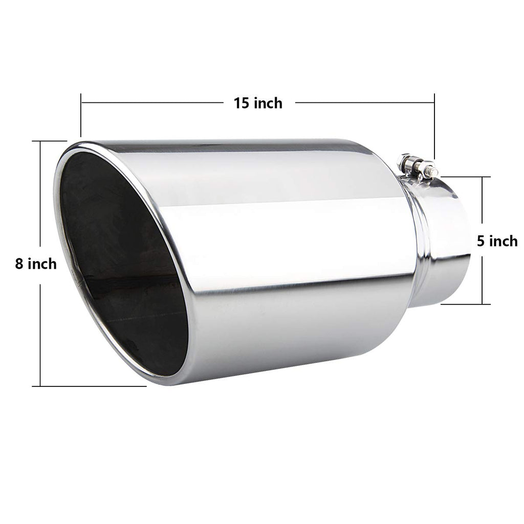 LCGP 5" Inlet Exhaust Tip, 6" Outlet 15" Long Bolt On Stainless Steel Diesel Exhaust Tailpipe Black