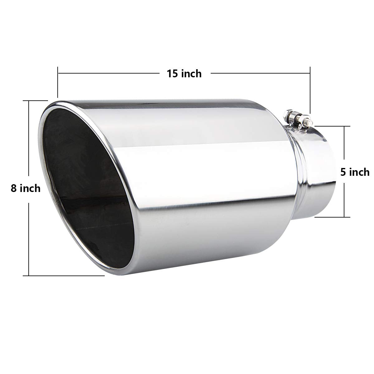 LCGP 5" Inlet Exhaust Tip, 6" Outlet 15" Long Bolt On Stainless Steel Diesel Exhaust Tailpipe Black