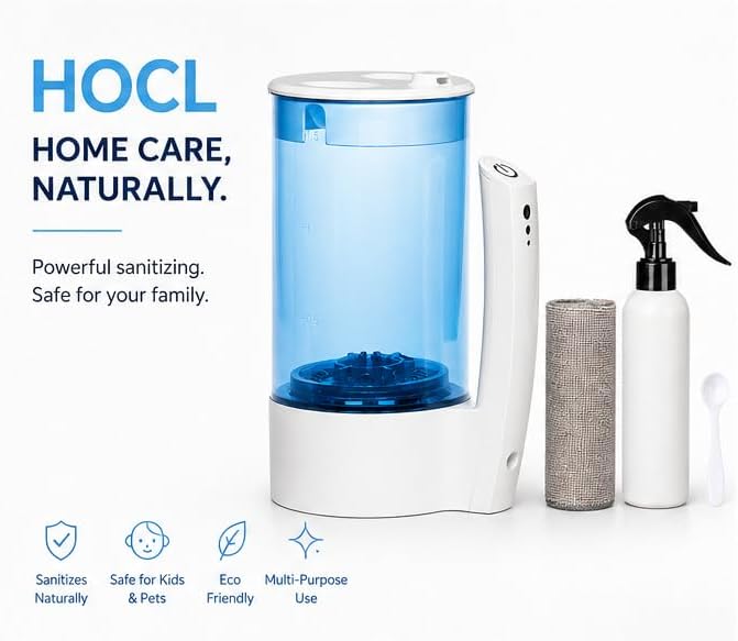 Eco One Portable Hypochlorous Acid (HOCL) Generator Machine, DIY Multi-Purpose Cleaner & Disinfectant, Includes Test Strips, Microfiber Cloth and Fine Mist Sprayer