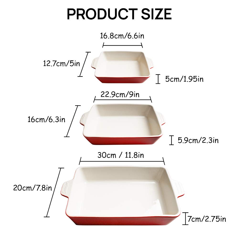 Sweejar Ceramic Bakeware Set, Rectangular Baking Dish for Oven Lasagna Pans for Cooking, Kitchen, Cake Dinner, Banquet and Daily Use, 11.8 x 7.8 x 2.76 Inches of Casserole Dishes (Beige)