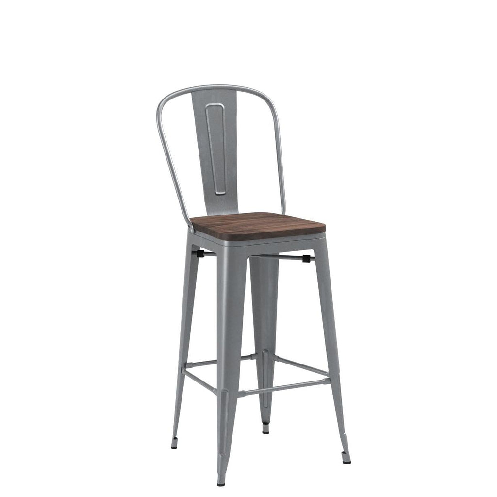 Barstools Set of 4 Counter Height Bar Stools for Kitchen Island Farmhouse Metal High Back Bar Chairs Wooden Seat 24" Matte Black