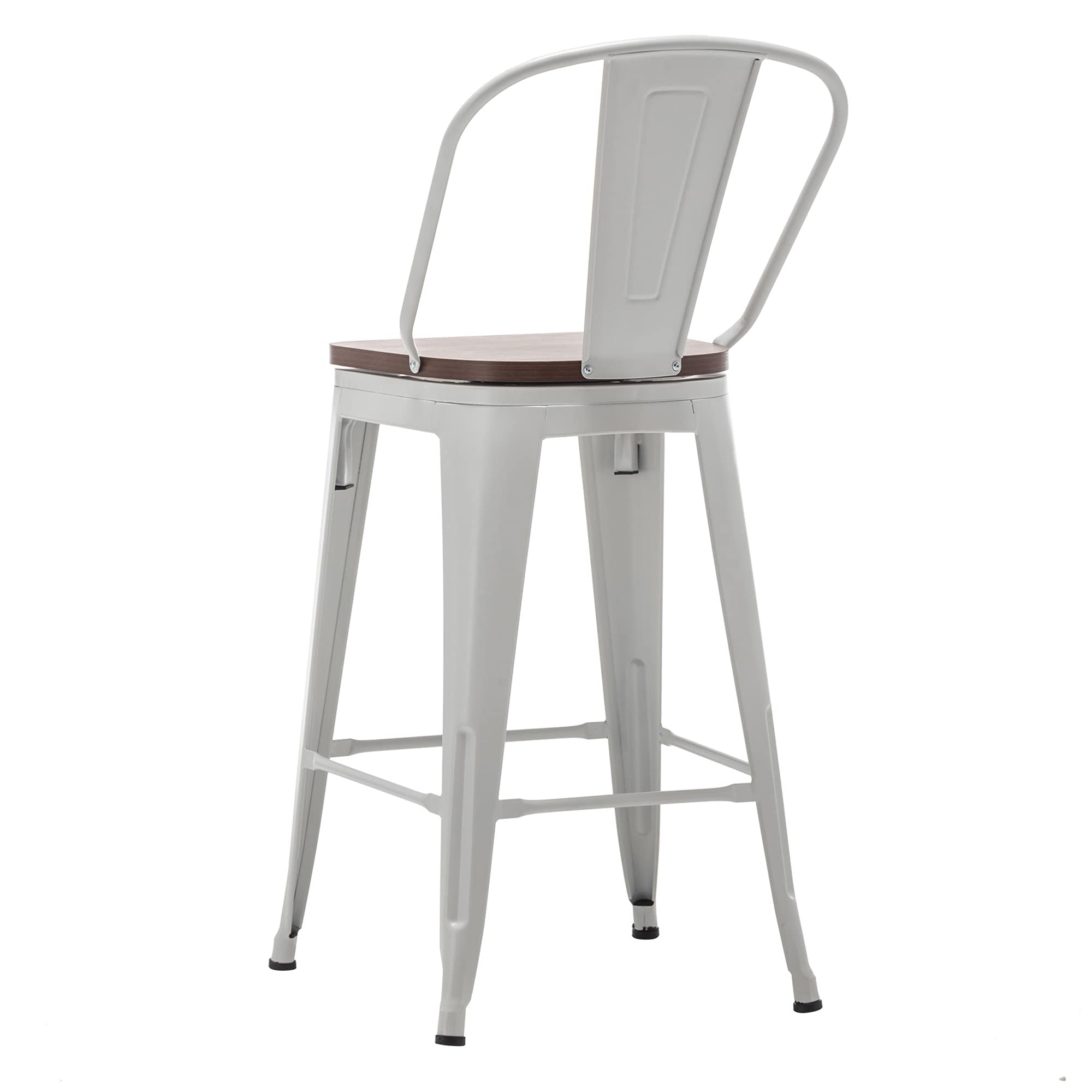 Alunaune 24" Swivel Metal Bar Stools Set of 4 High Back Counter Height Barstools Industrial Dining Bar Chairs with Large Wooden Seat-Matte Black