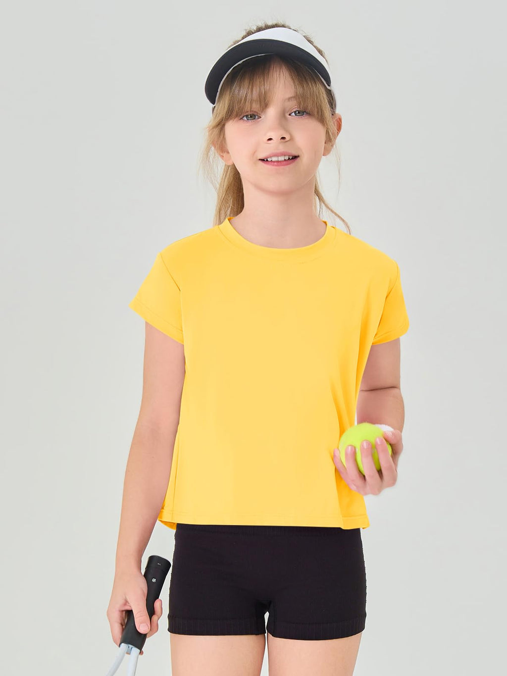 Haloumoning Girls Loose Athletic Shirts Short Sleeve Crop Tops Kids Quick Dry Gym Yoga Tees 5-14 Years
