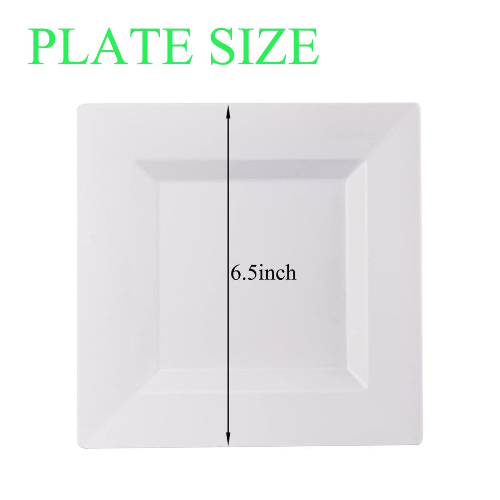100 Pack Black Plastic Square Dessert Plates, 6.5" Disposable Salad Plates Heavy Duty Plates for Party, Wedding, Christmas, Easter