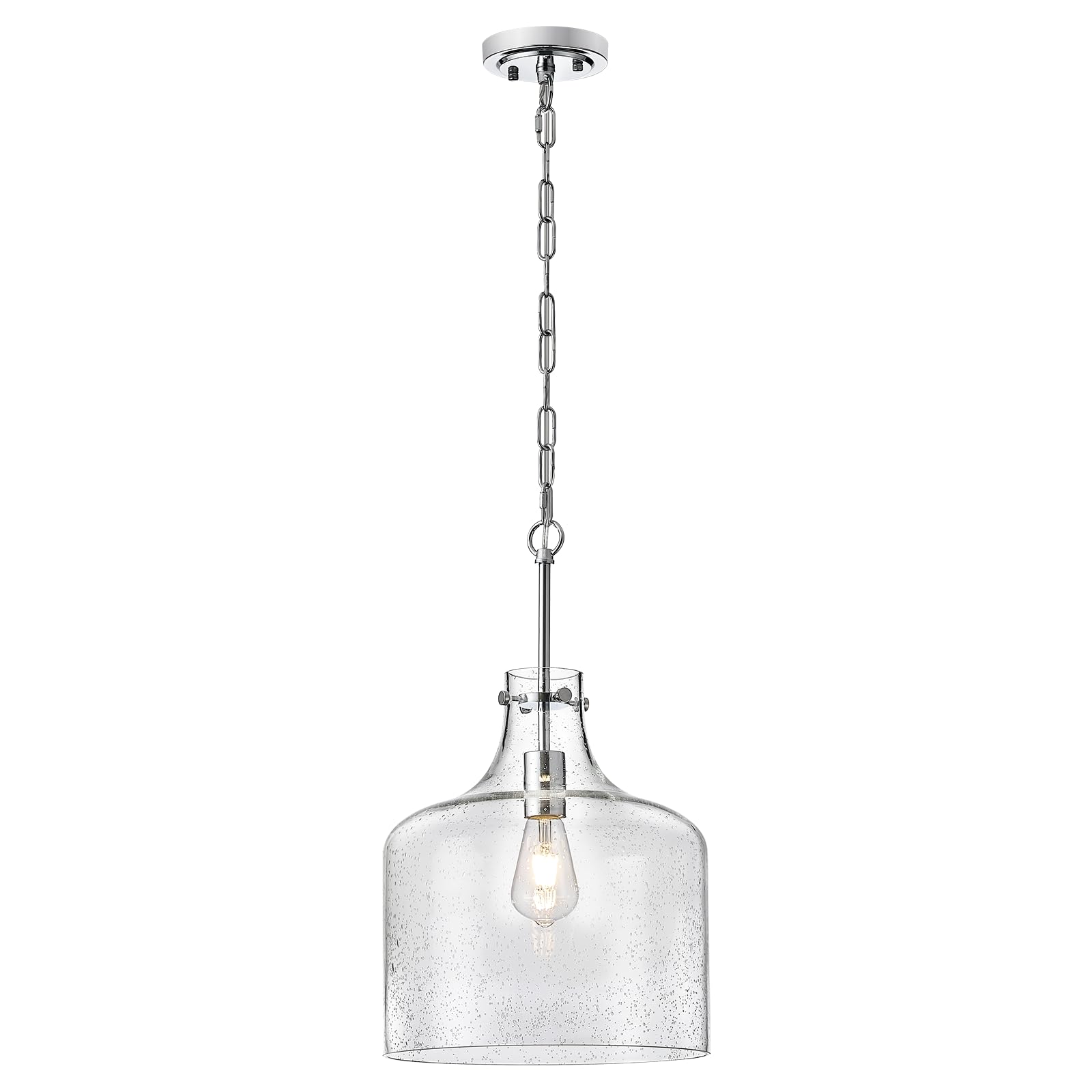 Glass Large Pendant Lights for Kitchen Island Blown Glass Pendant Light Clear Hammered Shade Hanging Ceiling Lights with Black Finish for for Kitchen Island, Sink, Hallway, Living Room 11 inch