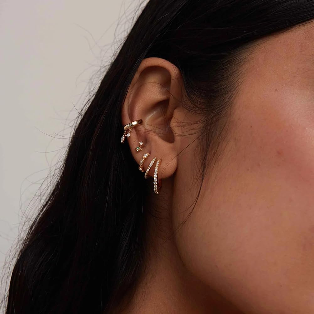 Obidos 14K Gold Plated Illusion Stud Earrings for Women | Triple Huggie Hoop Earrings for One Hole| Trendy Simple Hypoallergenic Fashion Accessories Gold Jewelry Gifts for Womens