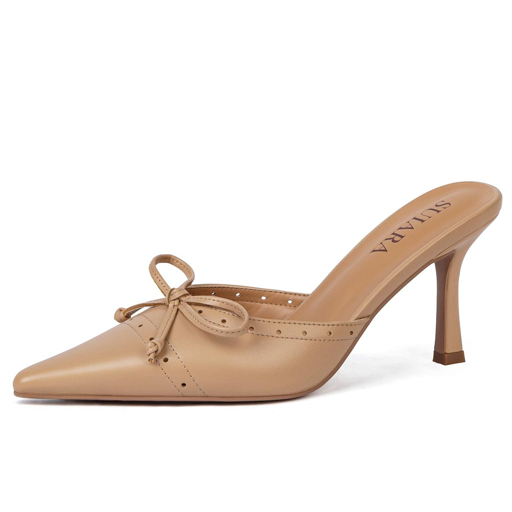 Kitten Heels for Women Closed Toe Heels Vintage Heeled Mules Sexy Pointy Studded Slip on Stiletto Dressy Pumps