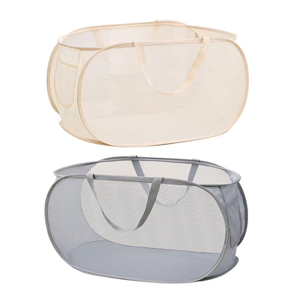 4Pcs Beige Canvas Laundry Hamper, Foldable Pop-up Mesh Basket, Large Capacity, Opening Design, Side Storage Bag, Versatile Use-Home, Camping, Dorm, Hotel, Travel