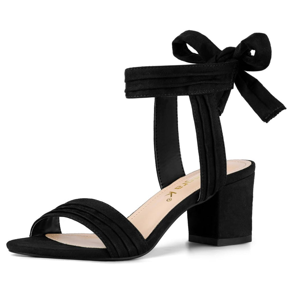 Allegra K Women's Open Toe Ankle Tie Back Block Heels Sandals