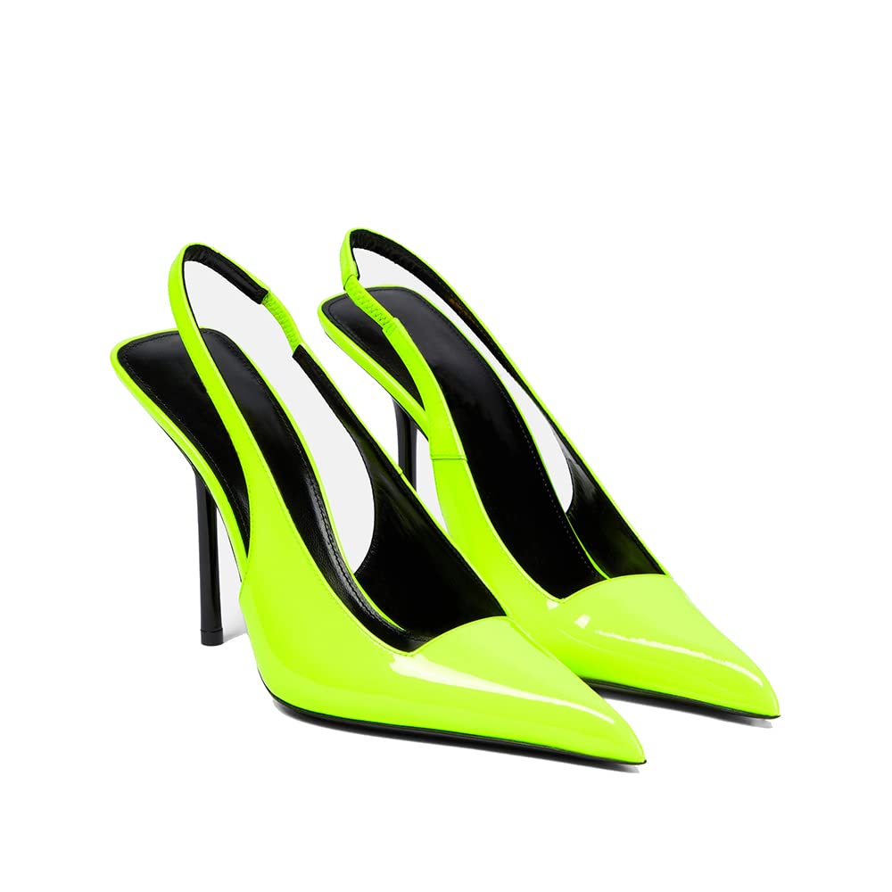 THESHY Women's Pointed Toe High Stiletto Heels Slingback Stretch Slip-on Pumps Backless Patent Leather Fashion Dress Shoes for Women