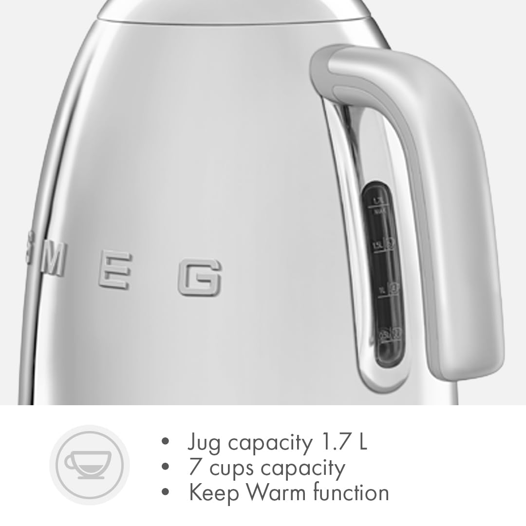 SMEG Variable Temperature Electric Kettle 1.7L (7 Cup), Stainless Steel Tea & Coffee Kettle, Fast Boil, Adjustable Temp 122°F–212°F, Keep Warm, Auto Shut-Off, 360° Base, Retro Style-Black