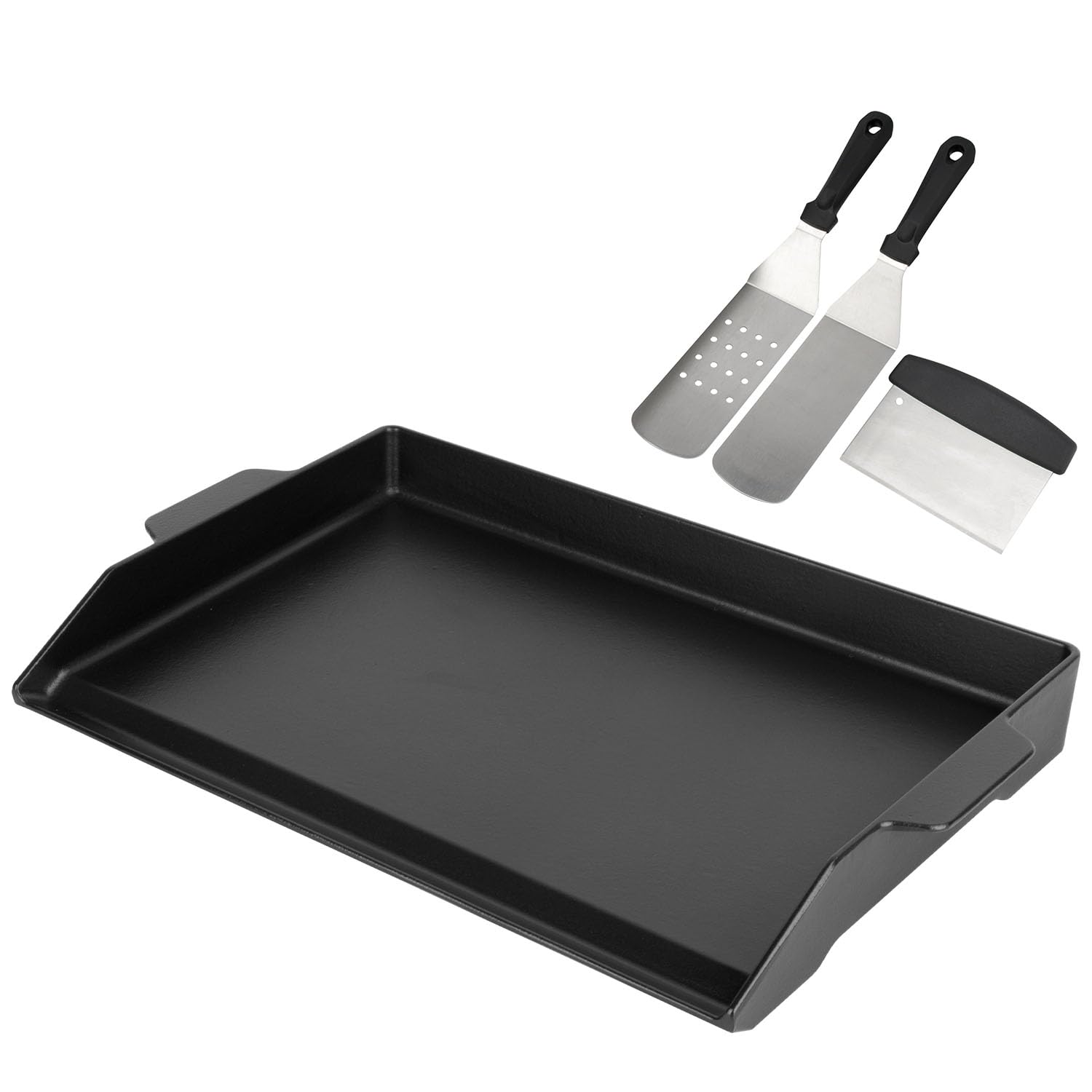 Carbon Steel Griddle for Gas Grill, Double Burner Griddle Compatible with Induction, Stove Top, Electric, Oven - 17" x 10" Professional Cookware for Cooktop, NonStick Griddle Pan