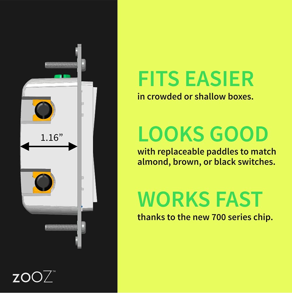 Zooz 800 Series Z-Wave Long Range Toggle Dimmer ZEN74, White | Direct 3-Way (No Add-On Switch Needed) | Z-Wave Hub Required