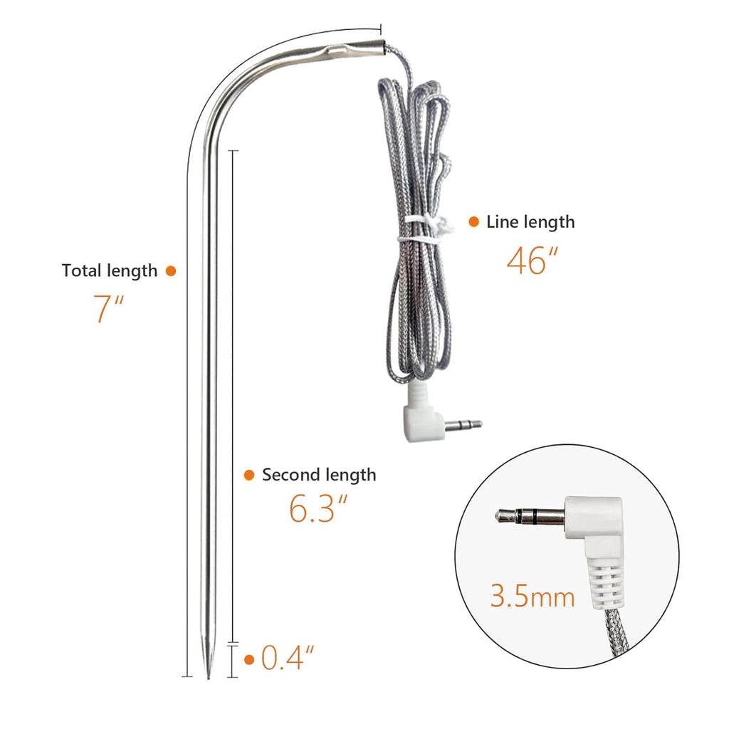 Replacement Waterproof Meat Probe 2 PCS Compatible with Traeger BBQ Grills, 3.5 mm Plug Meat BBQ Digital Thermostat Probes, Set of 2
