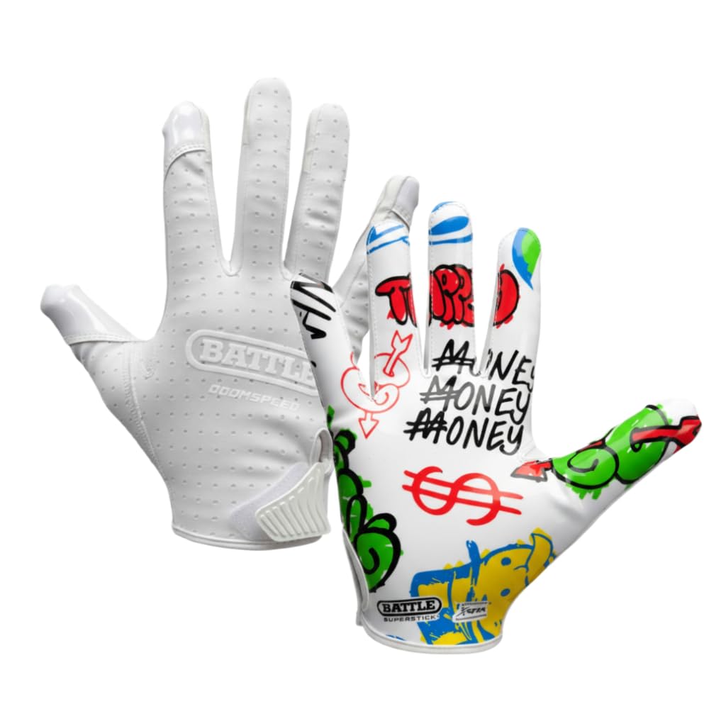 Battle Doom Speed Football Receiver Gloves – Ultra Stick Grip, Compression Fit (Runs Tight – Size Up If Between Sizes), Youth & Adult Football Gloves