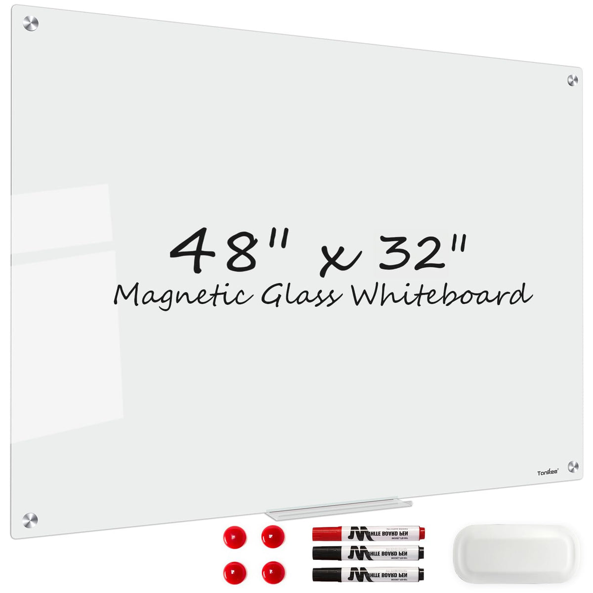 Dry Erase Board Black Magnetic Glass Whiteboard, TANKEE Modern Large Frameless Tempered Glass White Board for Wall, Office, School, Home, 36” x 24”, 3' x 2' White Board