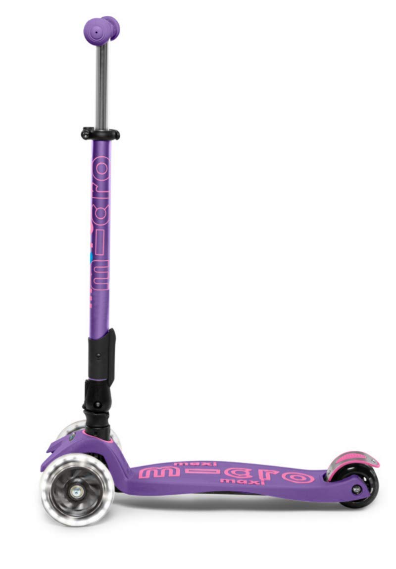 Micro Kickboard | Maxi Foldable LED Kids Scooter for Ages 5-12 | Children up to 110 lbs | 3 Wheel Lean-to-Steer Design | Adjustable T Bar | Smooth Ride, Motion Activated PU LED Wheels | Swiss Design