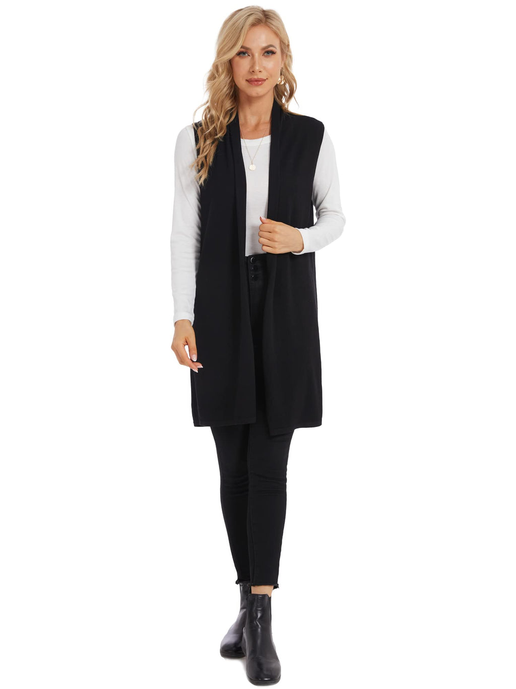 Moss Rose Women's Long Knit Cardigan Vest Casual Sleeveless Open Front Draped Duster Vest (Available in Plus Size)