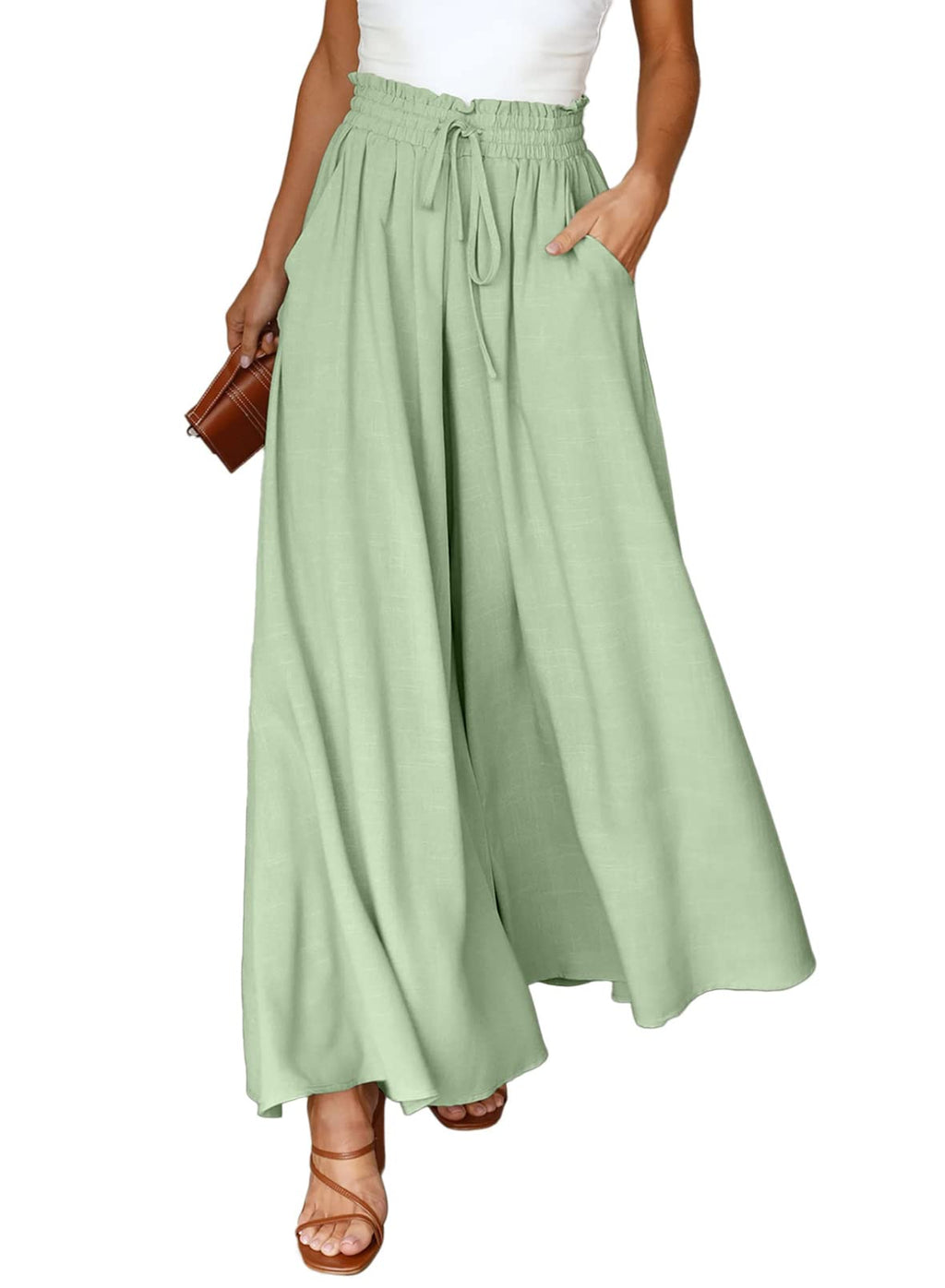 Dokotoo Pants for Women Casual Elastic Waist Wide Leg Pants with Pockets