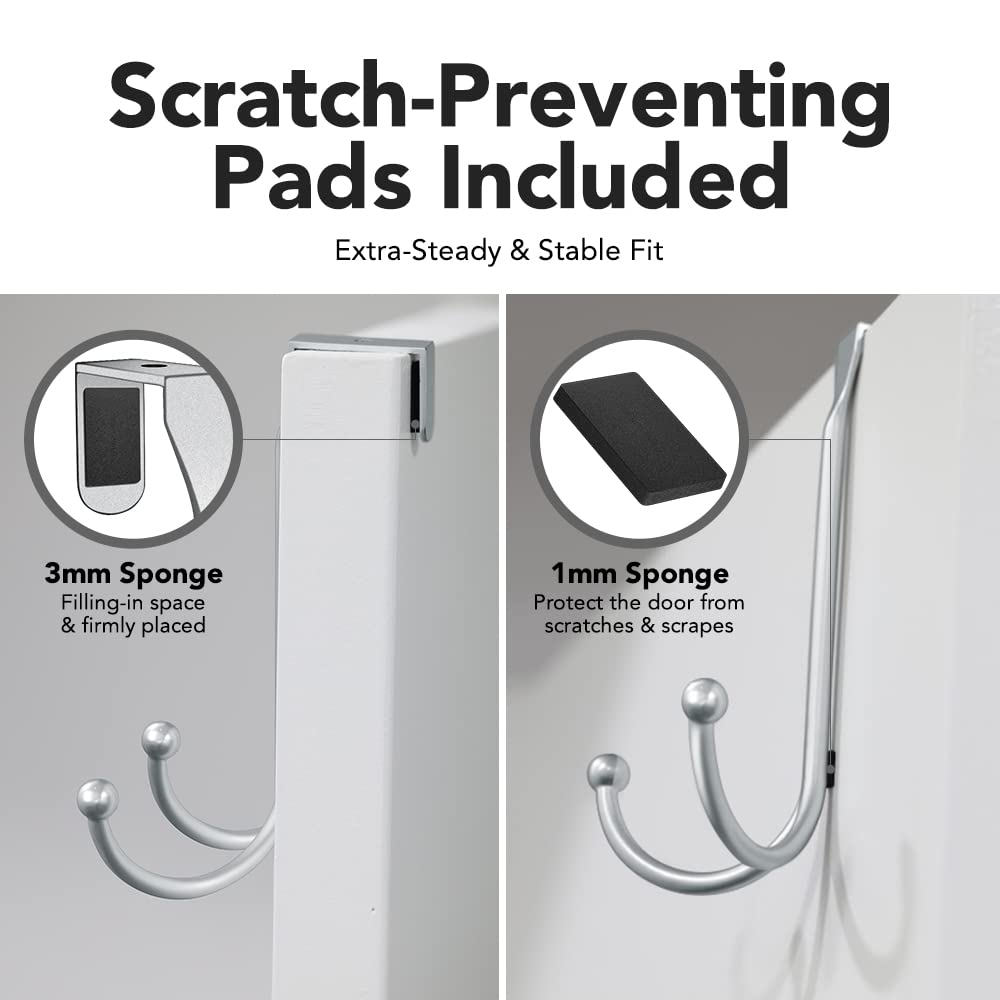 2-Pack Over The Door Hooks - with 2 Hang Heads & Snug Fit Pads Heavy Duty Hook for Hanging Coats, Towels, Caps & Robes - Elegant Matt Finish - No Drill Hanger Organizer - Black