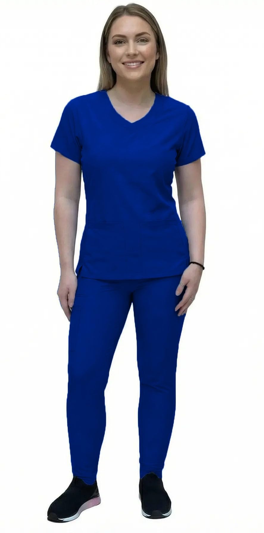 ANGIE UNIFORMS YOGAFLEX Jogger Scrubs for Women Set. Soft & Stretchy. Side Spandex 2 Pockets Top with Yoga Waist Joggers