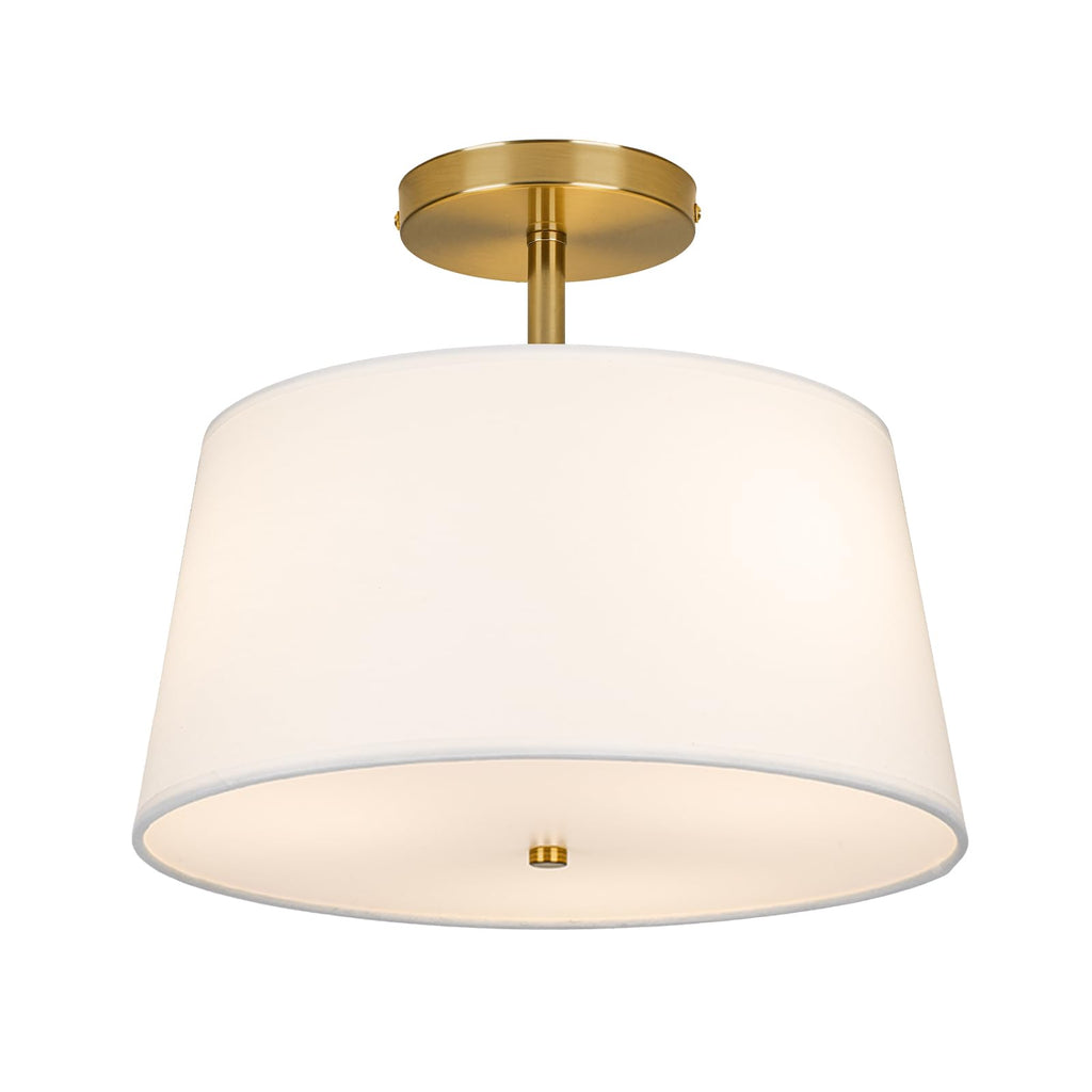 CALOKES Semi Flush Mount Ceiling Light, 11.8" Modern 3-Light Fixture with Petal-Shaped Cream White Fabric Shade and Golden Support Arm, Ideal for Bedroom, Kitchen, Living Room, Hallway, and Entryway