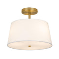CALOKES Semi Flush Mount Ceiling Light, 11.8" Modern 3-Light Fixture with Petal-Shaped Cream White Fabric Shade and Golden Support Arm, Ideal for Bedroom, Kitchen, Living Room, Hallway, and Entryway
