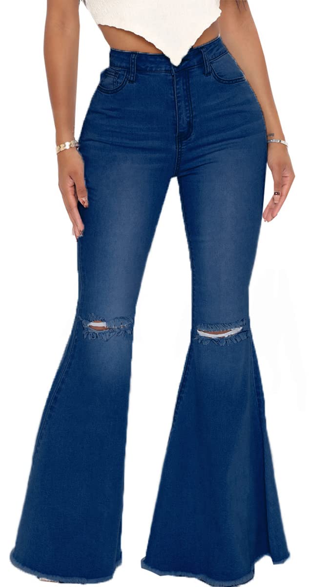 Bell Bottom Jeans for Women Ripped High Waisted Classic Flared Denim Pants