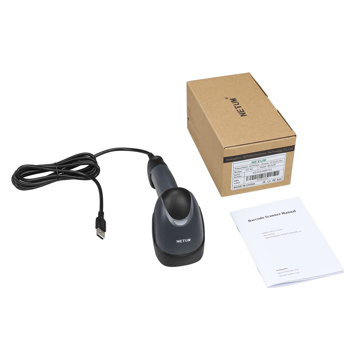 NETUM USB Laser Barcode Scanner, Handheld 1D Wired Bar Code Scanner Scanning UPC EAN Reader Gun Retails for Supermarket, Convenience Store, Warehouse - NT-M1