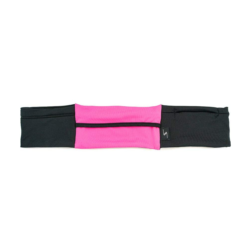3 Pocket Adjustable Running Belt Waist Pack, Fanny Pack For Working Out With Sweat Resistant Backing, Holds All iPhone Models (Black/Black, X-Small)