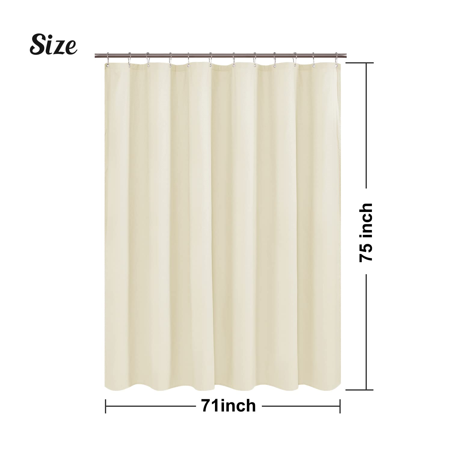 Mrs Awesome Embossed Microfiber Shower Curtain Liner 70 x 72 inches, Soft Fabric Shower Curtain Washable and Water Repellent,70x72, Cream