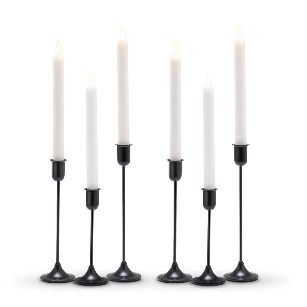 Black Hurricane Glass Candle Holders Set of 3, Tall Metal Taper Candle Stick Holder, Clear Candlestick Holders, Table Centerpieces Decor for Dining Dinner, Weddings, Christmas Fireplace Decorations