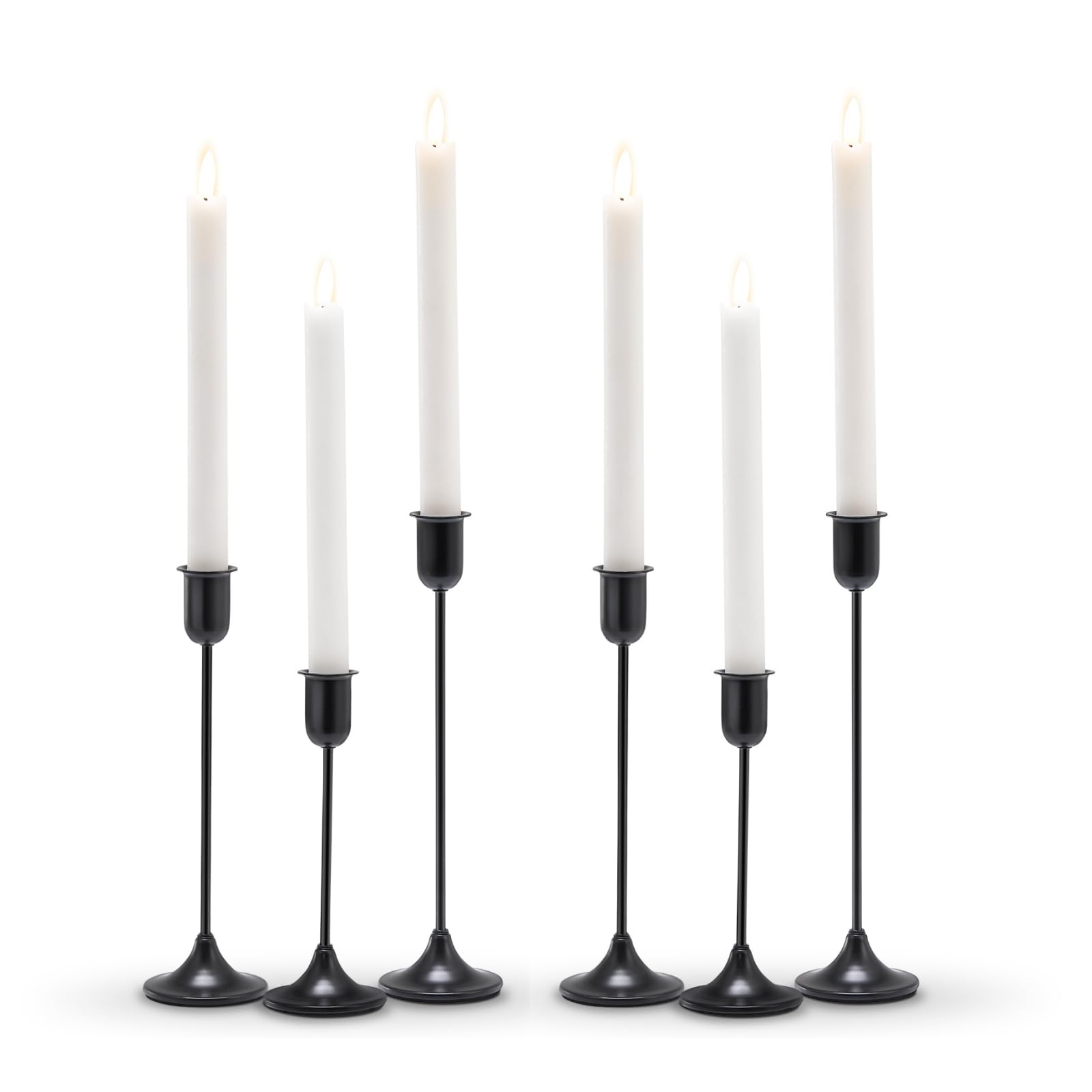 Black Hurricane Glass Candle Holders Set of 3, Tall Metal Taper Candle Stick Holder, Clear Candlestick Holders, Table Centerpieces Decor for Dining Dinner, Weddings, Christmas Fireplace Decorations