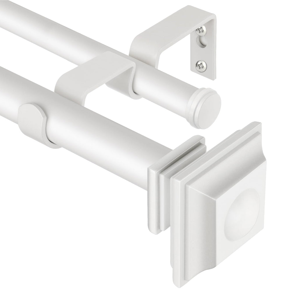 KAMANINA 1 Inch Double Curtain Rods 36 to 72 Inches (3-6 Feet) Telescoping Dark Silver Curtain Rod for Windows 24 to 68 Inches, Heavy Duty Drapery Rods with Square Finials