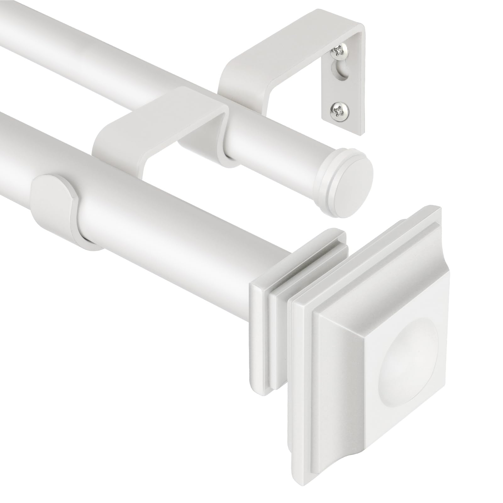 KAMANINA 1 Inch Double Curtain Rods 36 to 72 Inches (3-6 Feet) Telescoping Dark Silver Curtain Rod for Windows 24 to 68 Inches, Heavy Duty Drapery Rods with Square Finials