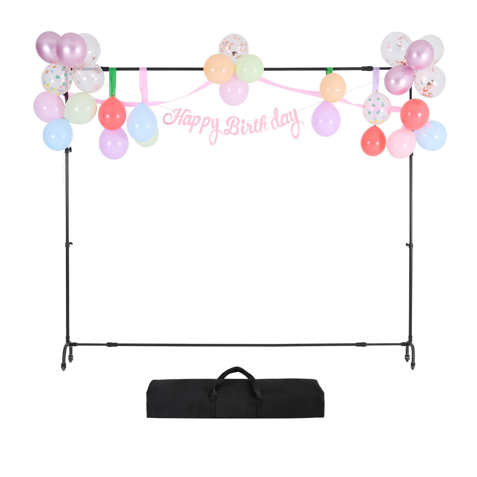 VEVOR Backdrop Stand, 5 x 6.5 ft Adjustable Photo Backdrop Stand Kit, Portable Background Backdrop Stand with 3 Crossbars, Heavy Duty Projector Screen Stand, for Wedding, Photo Video Studio & Party