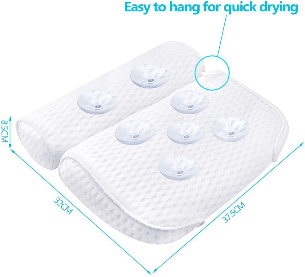 AmazeFan Bath Pillow, Bathtub Spa Pillow with 4D Air Mesh Technology and 7 Suction Cups, Helps Support Head, Back, Shoulder and Neck, Fits All Bathtub, Hot Tub and Home Spa [US. Patent Design]