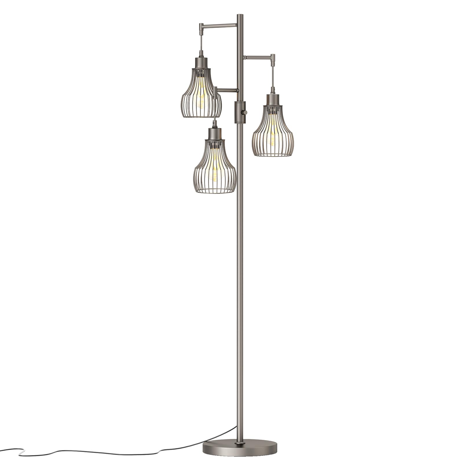 Ziisee Dimmable Floor Lamps for Living Room, Industrial Tree Standing Tall Lamps with 3 Elegant Cage Shade & 800 Lumens LED Bulbs for Bedroom Office - Brown
