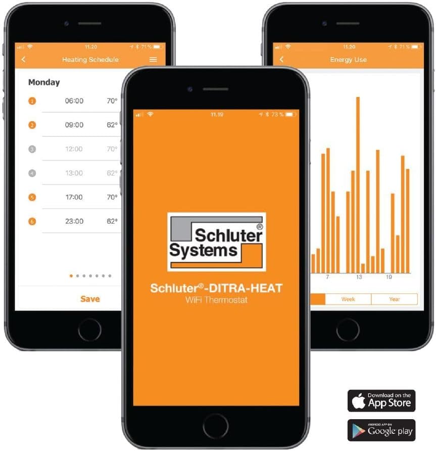 Schluter Ditra-Heat-E-WiFi Programmable Thermostat - Ideal for Home Floor Heating - 3.5” Color Screen, Supports 120V and 240V Cables, Built-in Class A GFCI - DHERT104/BW