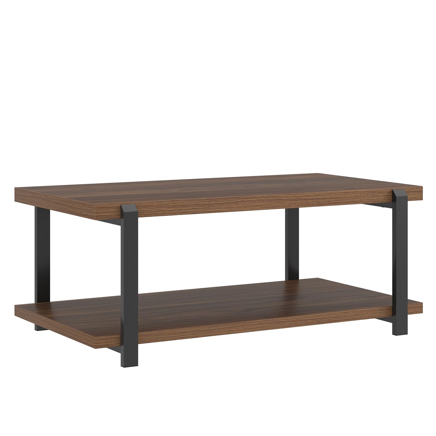 FOLUBAN Black Coffee Table, Modern Rustic Wood Center Table with Storage for Living Room, Industrial Rectangle 2 Tier Cocktail Tea Table, Black Oak
