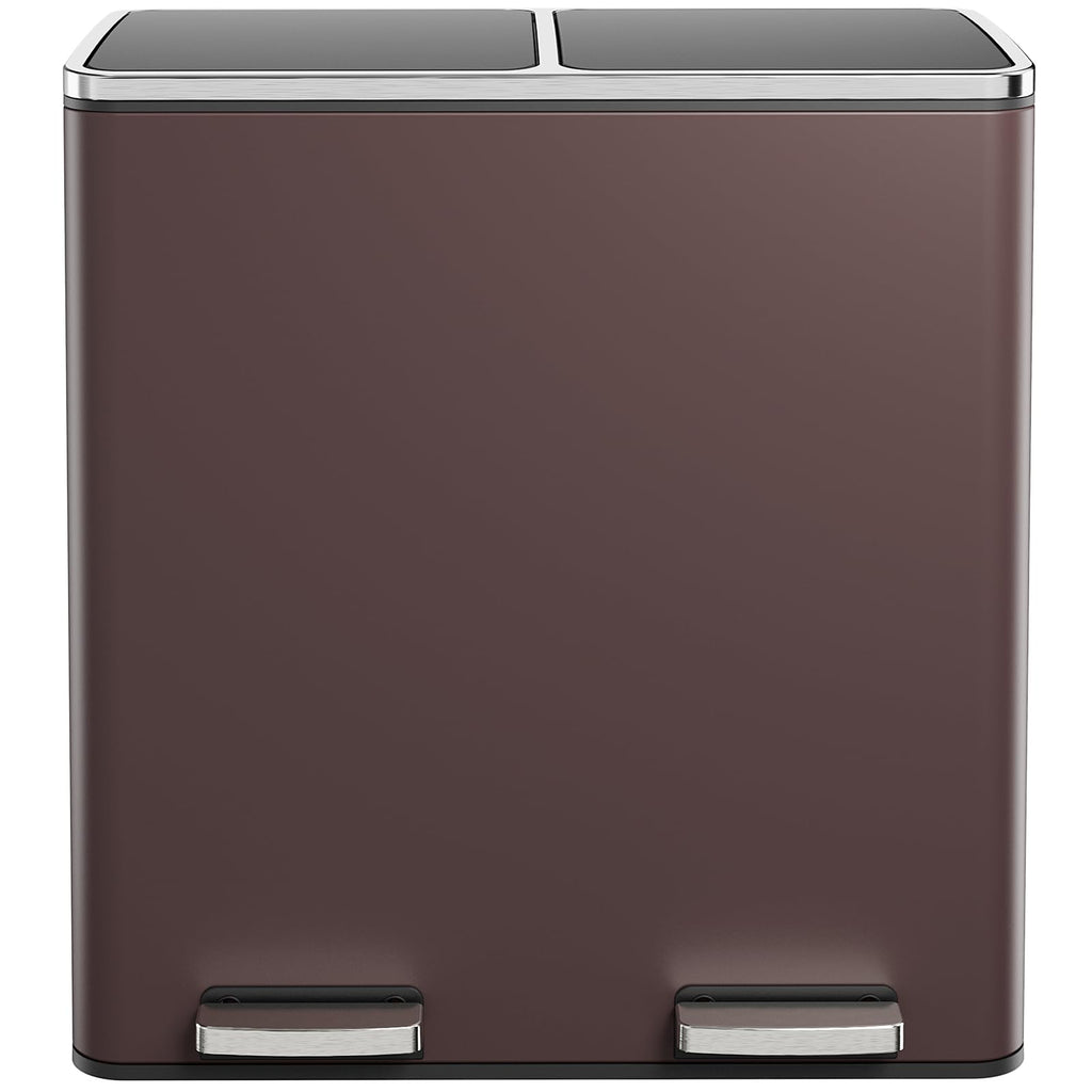 60L(16 Gal) Dual Trash Can, Stainless Steel Kitchen Garbage Can, Double Compartment Classified Rubbish Bin, Recycle Dustbin w/Plastic Inner Buckets, Soft-Close Lid, Airtight, Black