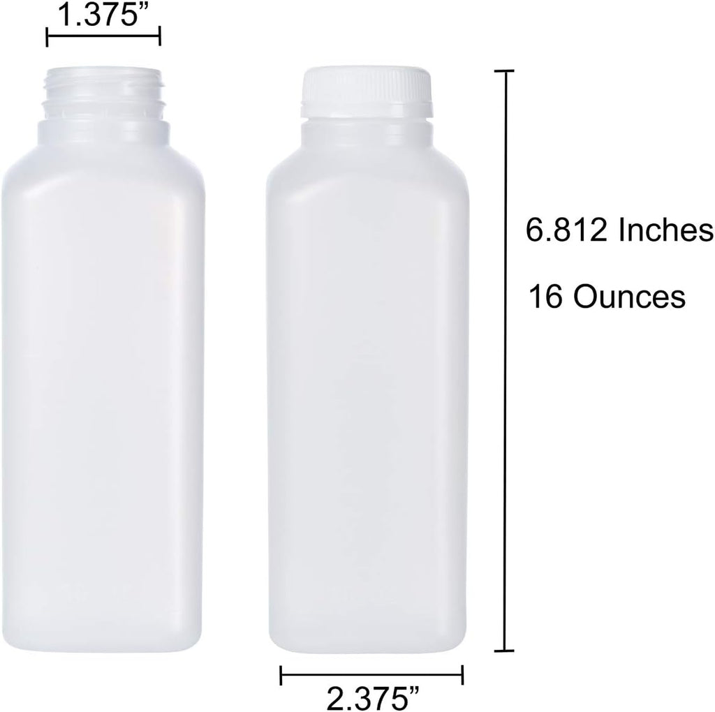 Soymerica 16 Oz Empty Plastic Juice Bottles with Tamper Evident Caps – 33 Pack Drink Containers - Great for Homemade Juices, Milk, Smoothies, Tea and Other Beverages - Food Grade BPA Free