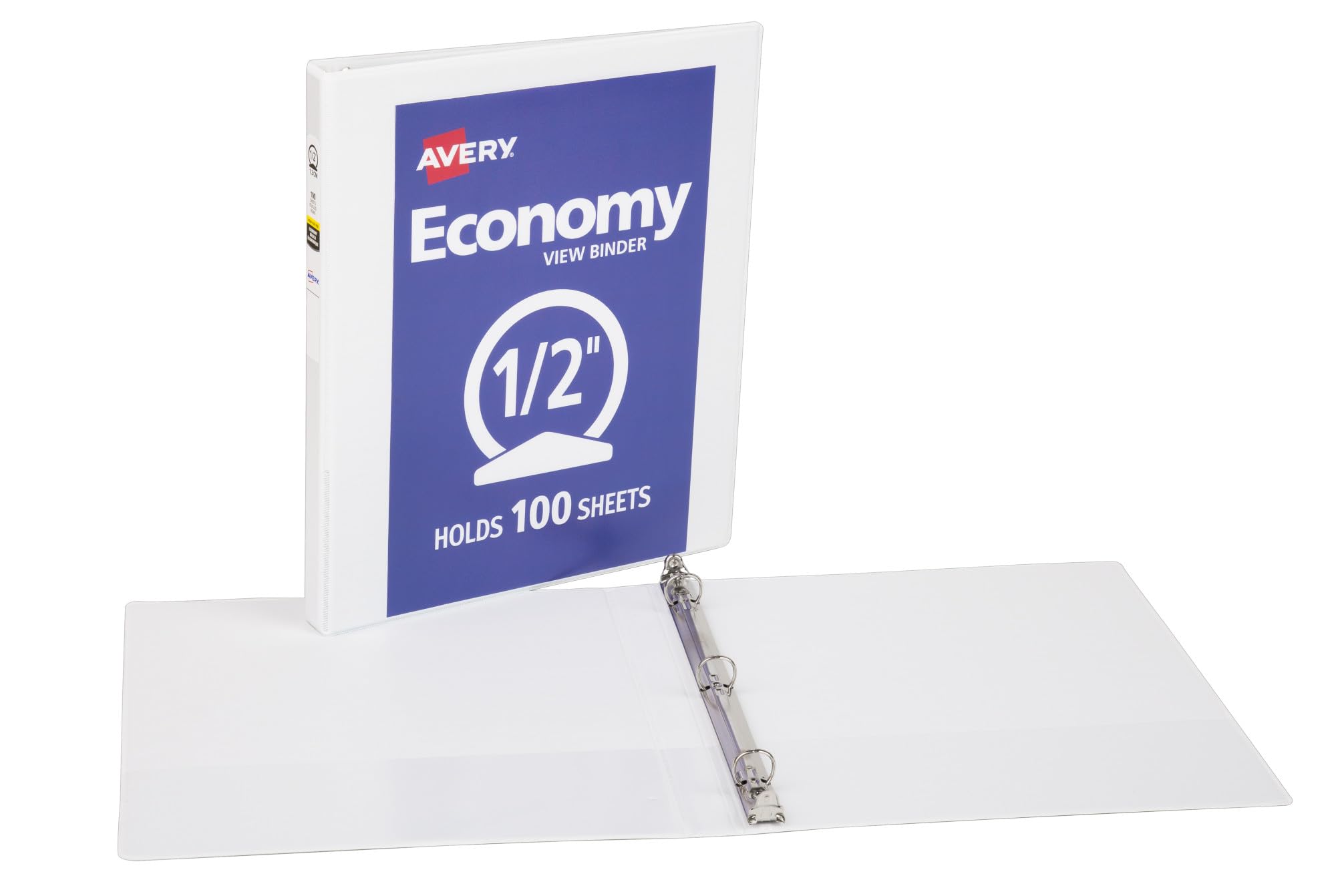 Avery Standard View 3 Ring Binders, 0.5" Round Rings, 100-Sheet Capacity, 0.7 Inch Wide Spine, White Binders, Ideal for Lightweight Organization and Occasional Referencing (12-Pack of 05706)