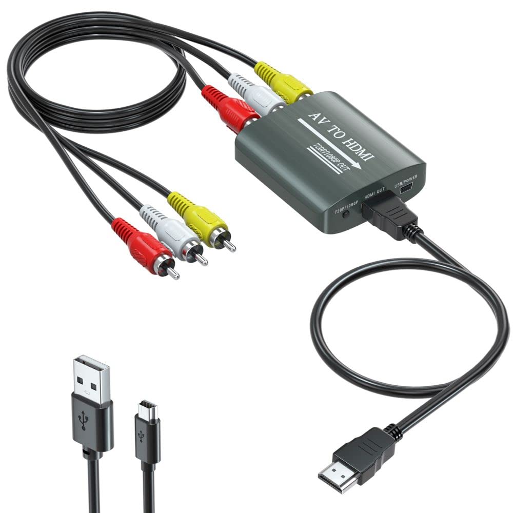 Setuact AV to HDMI Converter with HDMI Cable,RCA to HDMI Converter for PS1,PS2,PS3,Xbox,N64,WII,SNES,VHS,VCR,Blue-Ray DVD Players,STB