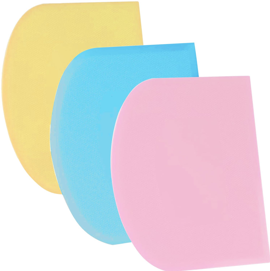 SURDOCA Dough Scraper Bench Scraper - 3P 4.7x3.7" Plastic Flexible Bowl Scraper, Sharp Edge & Angles Cake Scraper. Non-Slip Bakeware Decorating Tools Sculpting & Modeling Tools - Blue+White+Pink