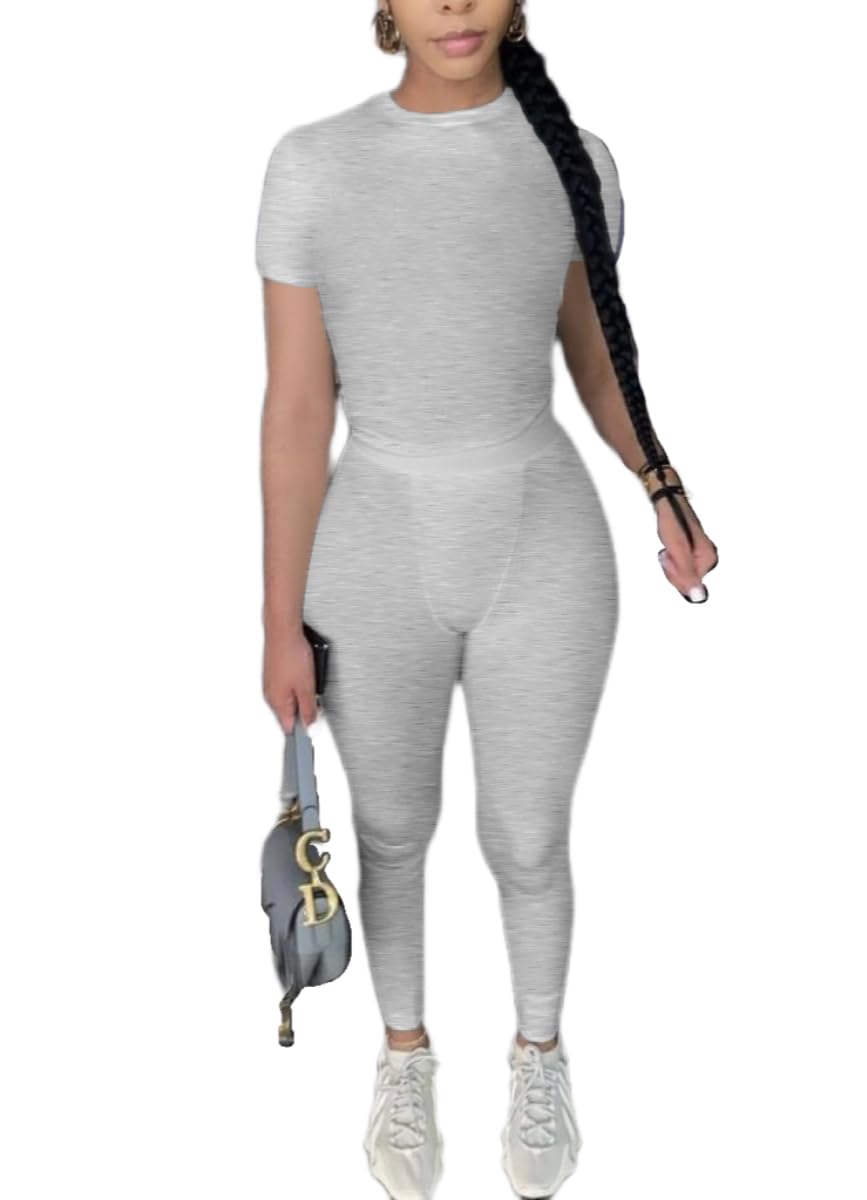 AYWA Two Piece Outfits for Women Fitted Crew Neck T-shirt High Waist Leggings Biker Shorts Matching Sets Streetwear