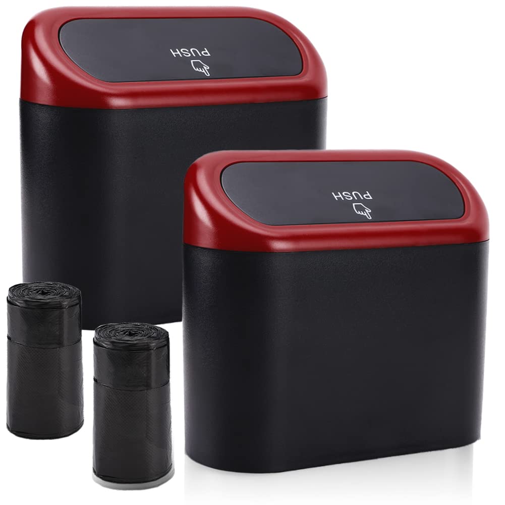 Accmor Car Trash Can with Lid, Mini Auto Dustbin Garbage Organizer with 30 Pcs Plastic Trash Bag, Automotive Garbage Container Bin for Vehicle, Home, Office