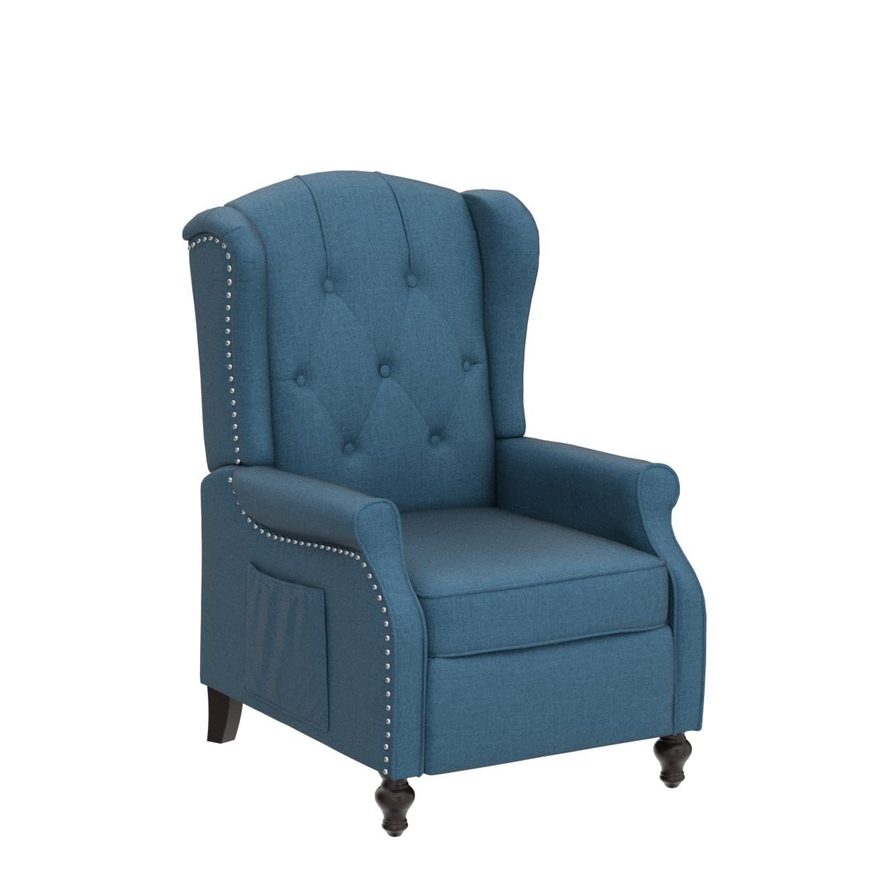 Wingback Chair with Massage and Heat, Tufted Fabric Pushback Recliner Chair, Wingback Recliner Chair with Remote Control, Padded Cushion, Wooden Legs, Small Recliners for Small Spaces